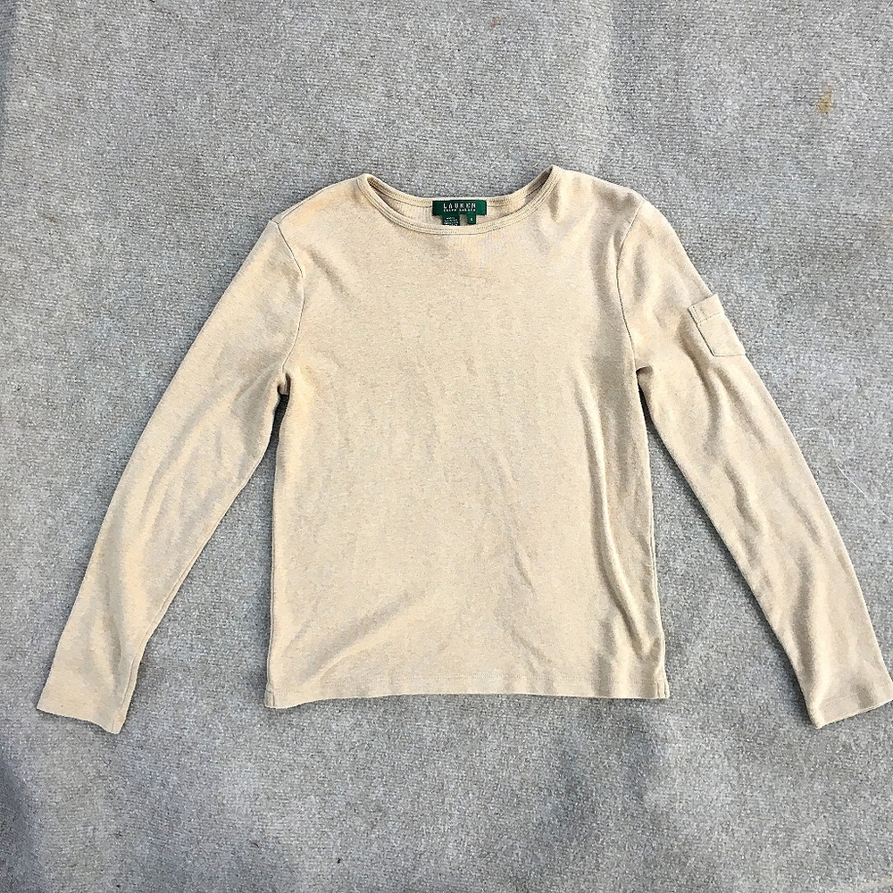 Lauren Ralph Lauren 3/4 sleeve cotton crewneck tan